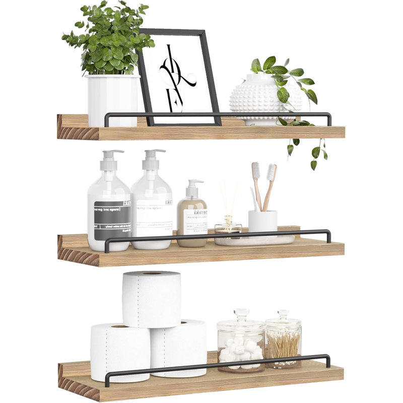 Talissa 3 Piece Wood Floating Shelf, Light Brown/Black
