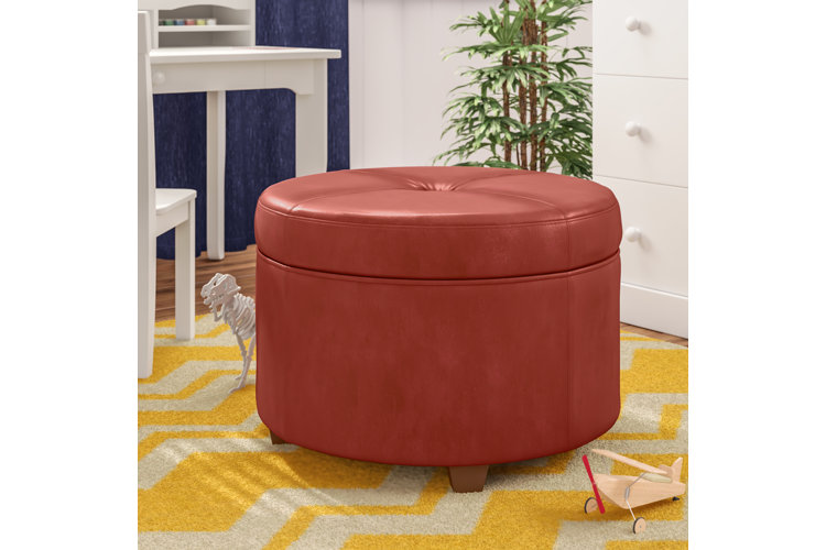 Salvatore 24" Wide Faux Leather Round Storage Ottoman