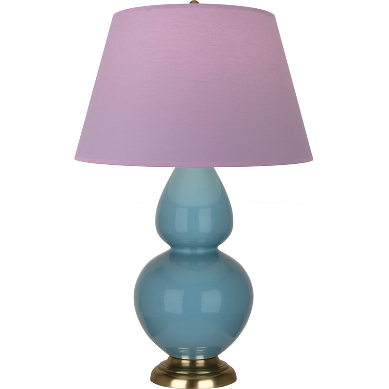 Lampe de table double gourde en céramique, Laiton, Bleu acier émaillé / laiton, Lavande / prune