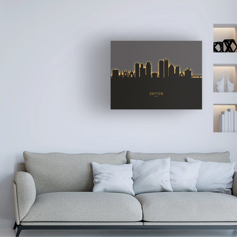 Art sur toile «Michael Dayton Ohio Skyline Glow II» par Michael Tompsett, H 14 po x l 19 po x P 2 po