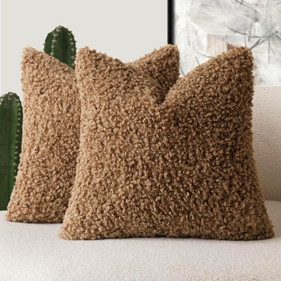 Housse de coussin décorative en fausse fourrure Sherpa, douce et confortable, pour lit, canapé et salon (lot de 2)