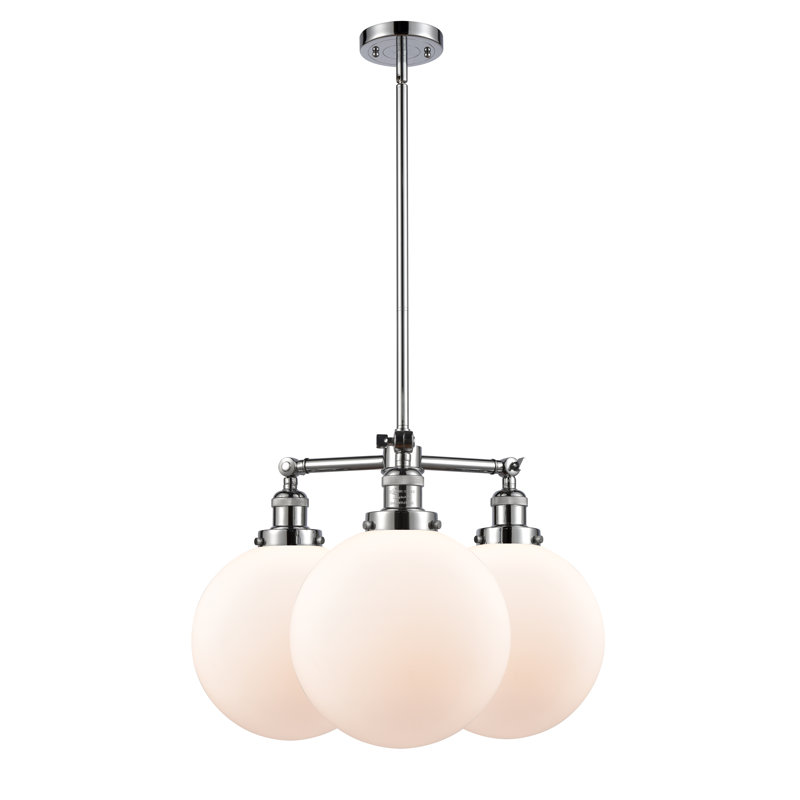 Lustre en forme de globe à 3 lumières de style bougie Antsje, Blanc mat, Chrome poli, Ampoule DEL