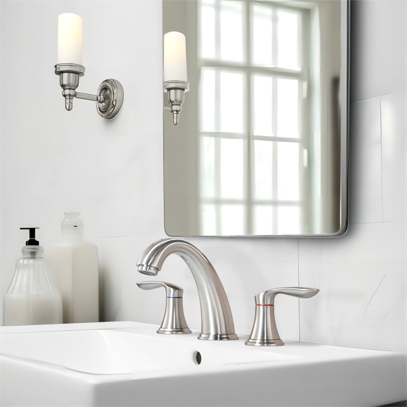 Widespread 2-handle Bathroom Faucet with Drain Assembly, Brushed Nickel
