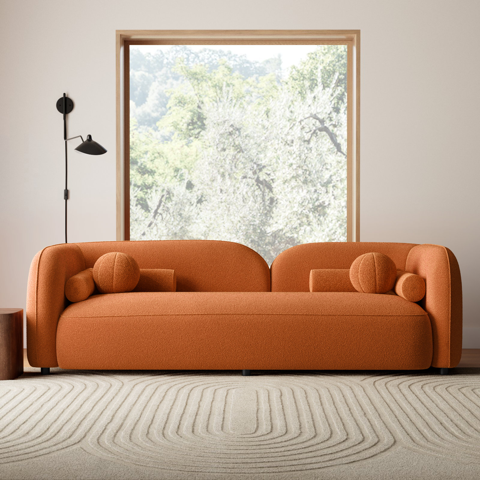 Katrien 93'' Upholstered Sofa, Orange Boucle