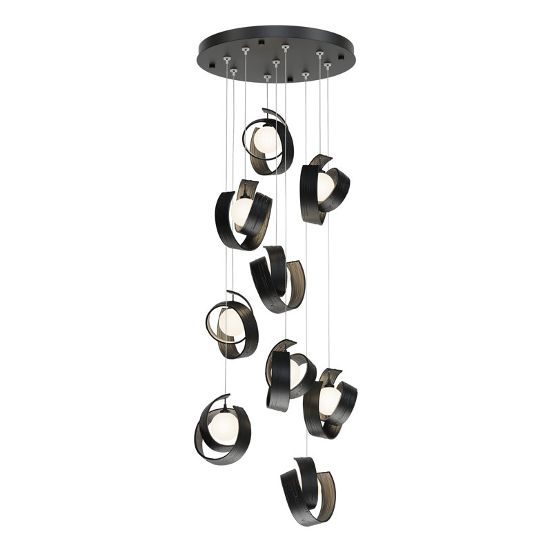 Luminaire suspendu géométrique à 9 lumières Riza, H 80 po x l 21,1 po x P 21,1 po, Noir