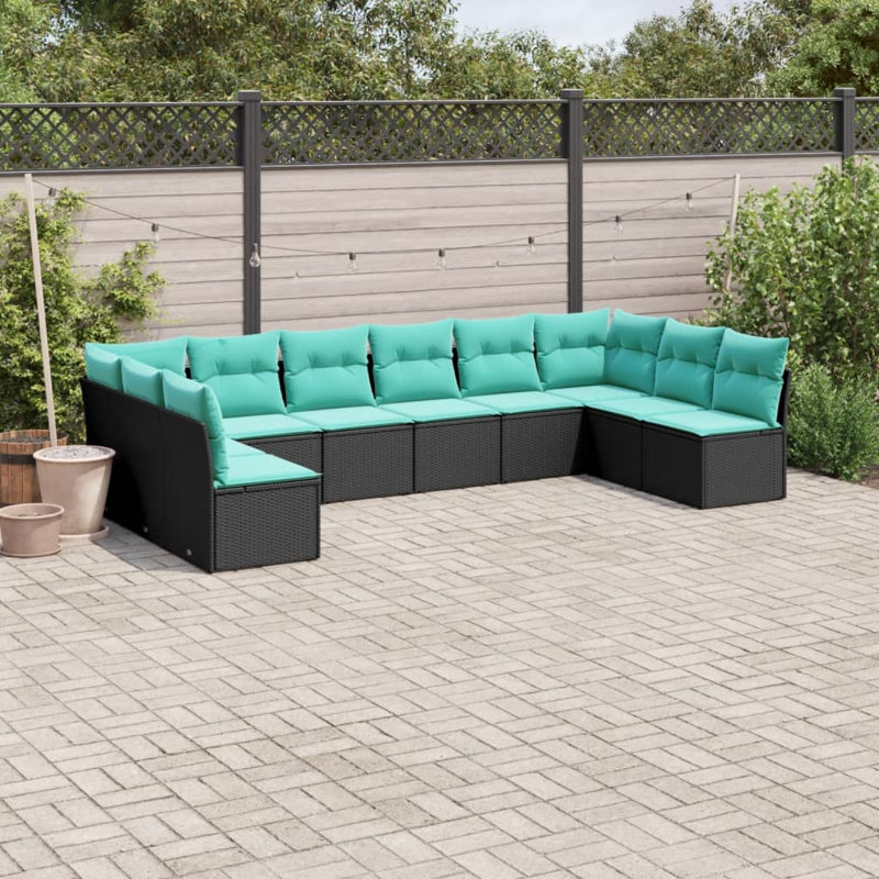  Ensemble de canapé de patio 10 pièces avec coussins en rotin de polyester noir