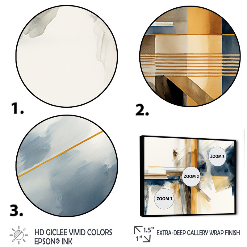Abstrait moderne bleu et or IV - impressions abstraites sur toile transitionnelle, H 30 po x l 40 po x P 1,5 po