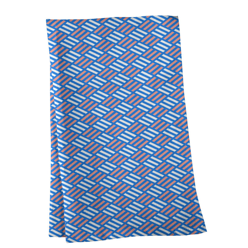 Torchon à losanges à rayures, Polyester sergé, Orange/bleu