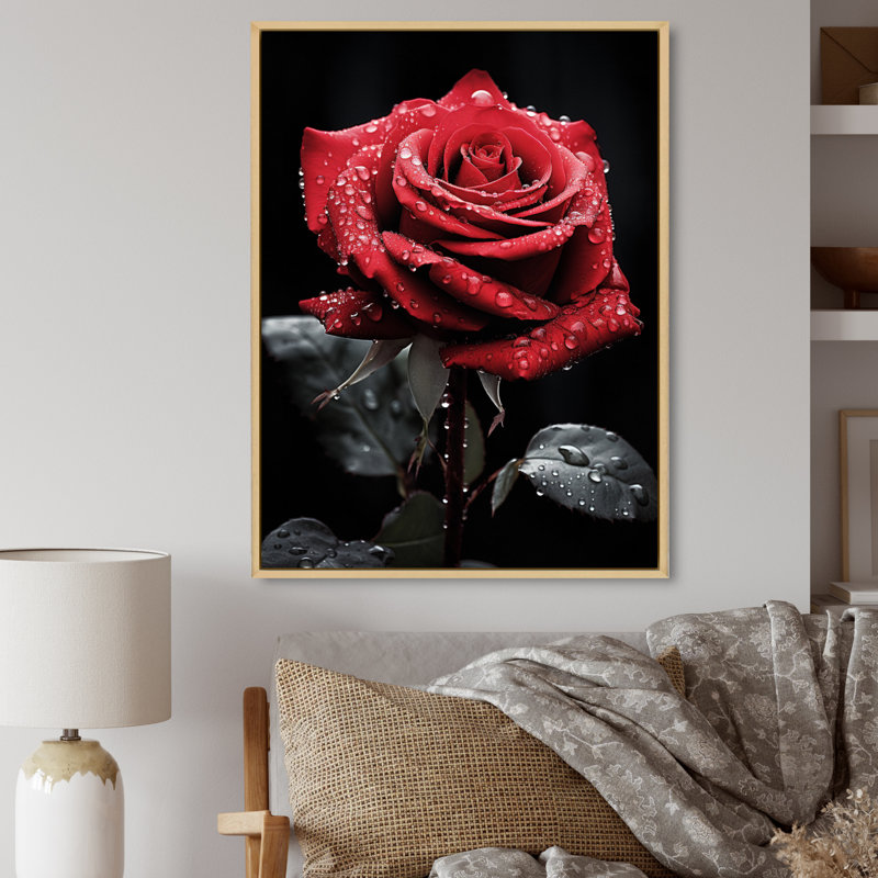 Collyn - rouge, noir, rose, élégance IV - imprimé, H 32 po x l 16 po x P 1 po, Cadre naturel flottant