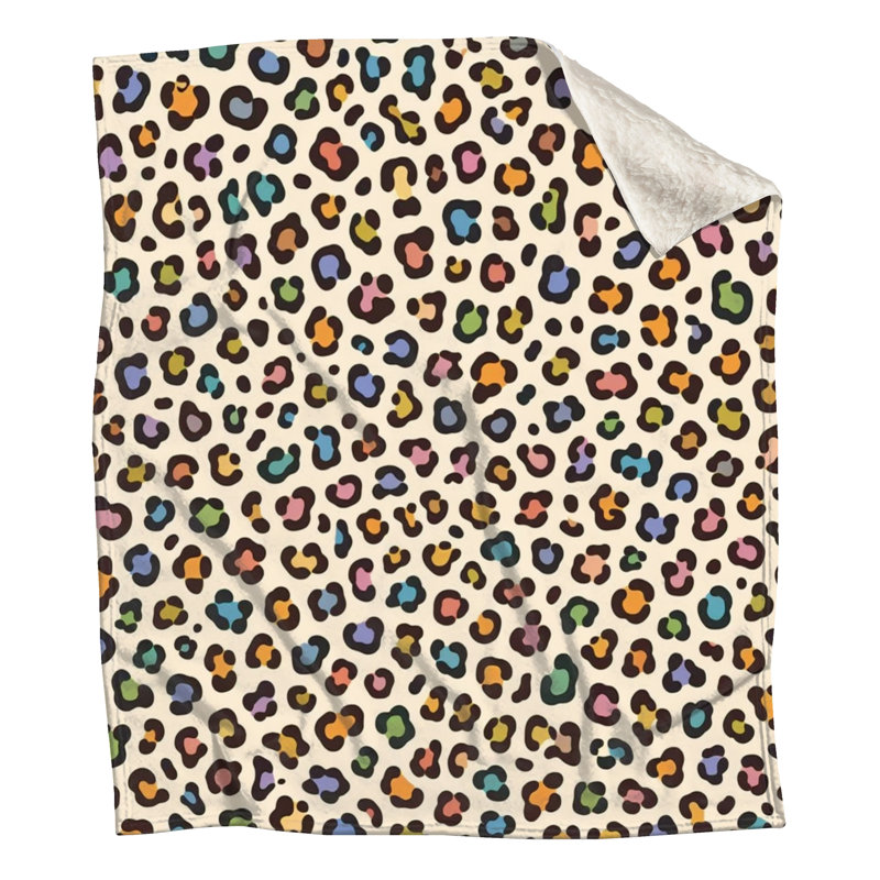 Leopard Print Pattern Blankets, 60in W x 80in H, Medium Beige Medium Rainbow