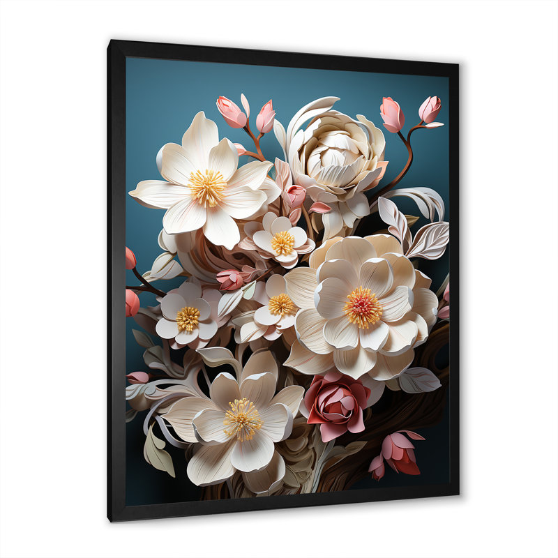 Somptueuses fleurs de magnolia, Cadre simple noir, H 44 po x l 34 po x P 1,5 po