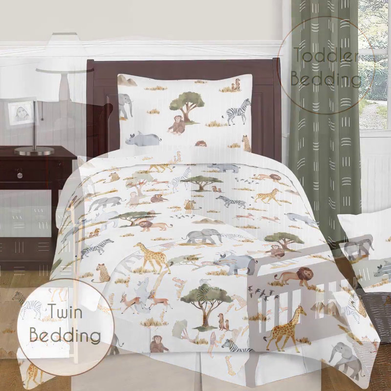 White Jungle Animal Print Microfiber Twin Sheet Set