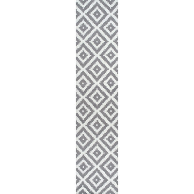 Tapis décoratif en laine à motif géométrique pour le salon, la salle à manger, le vestibule, l'entrée et la cuisine Kellee, gris / blanc