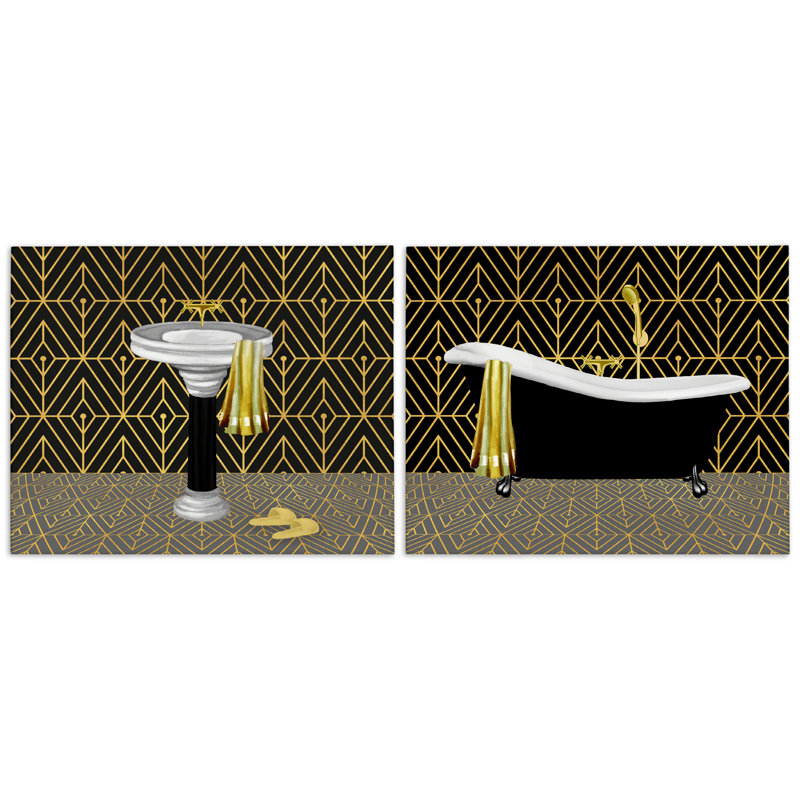 Ensemble de 2 toiles géométriques à motifs géométriques, Conrad Knutsen, H 16 po x l 40 po