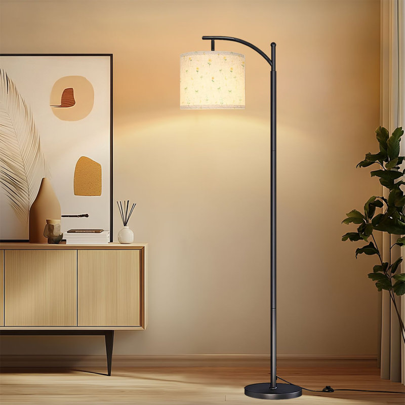 Lampe sur pied à arc douce avec arcs floraux en forme de croissant de lune et abat-jour réglable avec 3 lumières et télécommande pour le salon