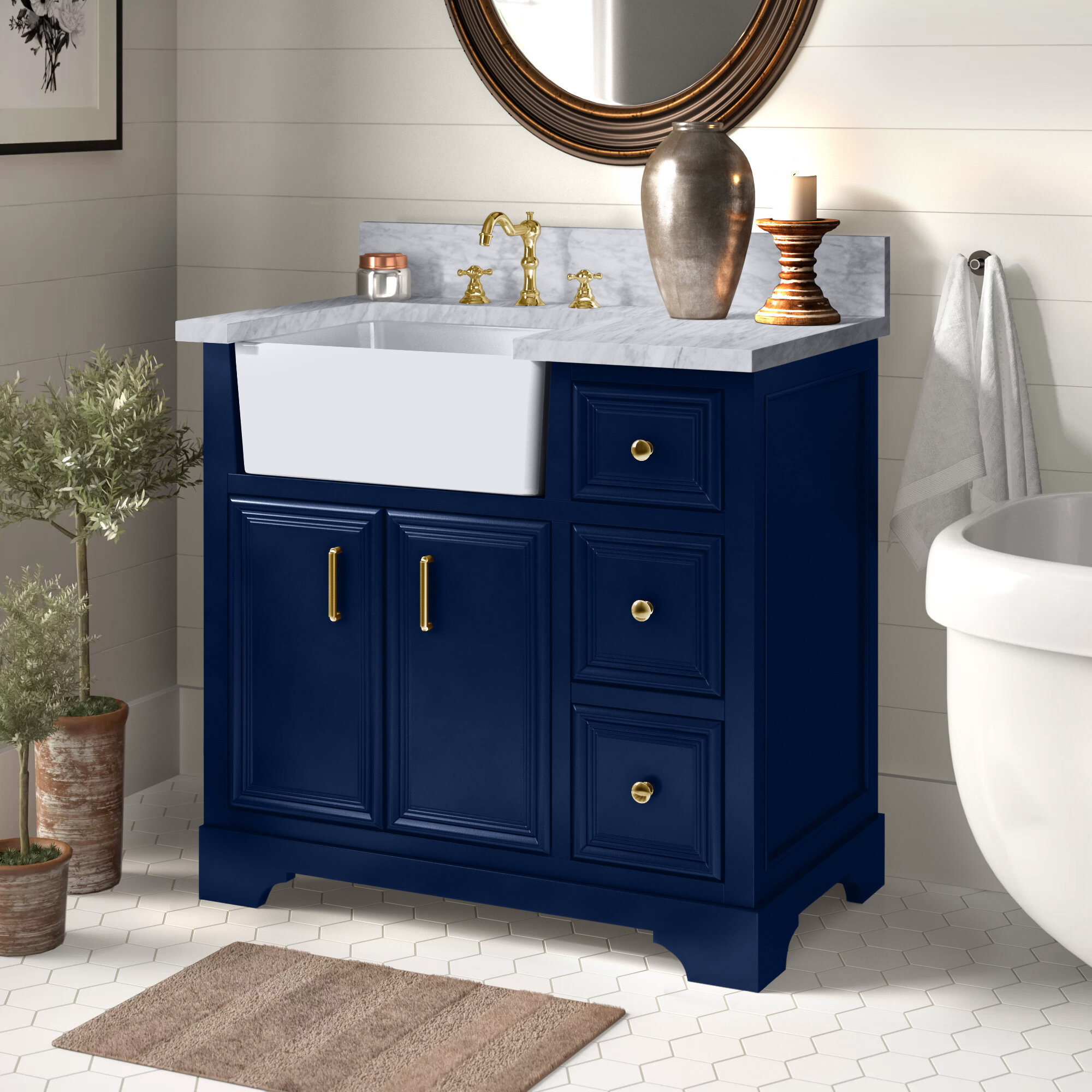 Vanity Art 12-Inch Bathroom Vanity Cabinet 3 Drawer Side Storage Organizer Freestanding Single Vanity Bedroom/Bathroom/Entryway - Blue