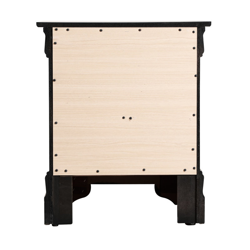 Table de chevet traditionnelle noire avec 2 tiroirs spacieux pour la chambre à coucher - panneau de particules, H 24 po x l 21 po x P 16 po