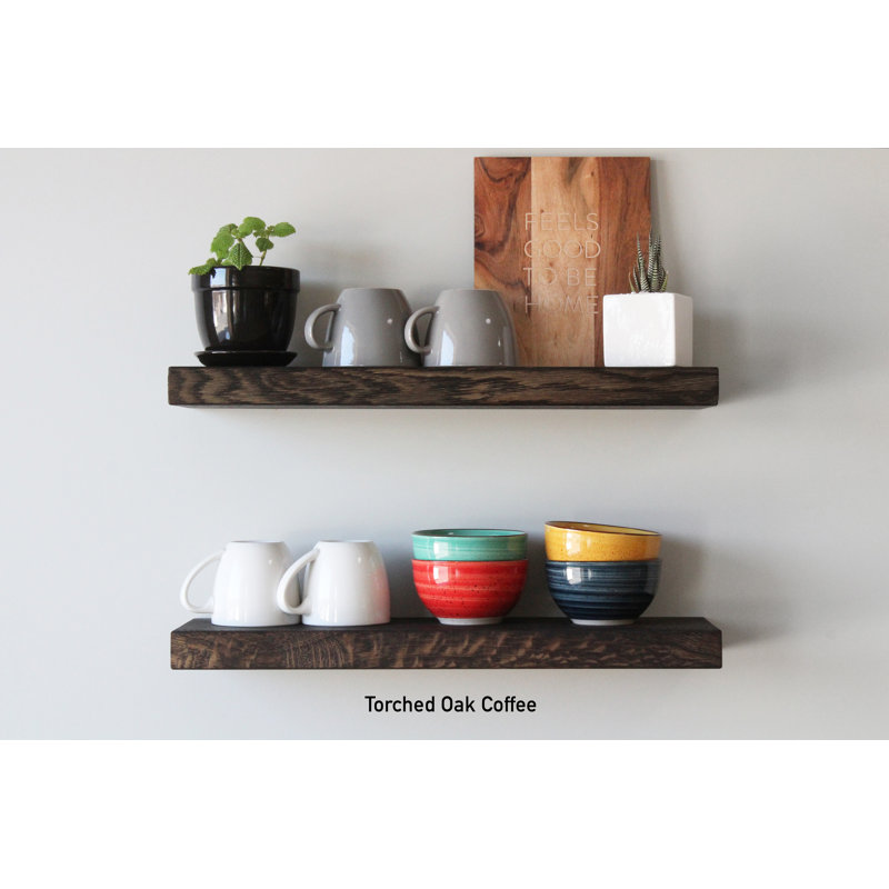 Tablettes flottantes modernes en bois franc Loon Peak® | Ensemble de 2 | Chêne | Finition au flambeau…