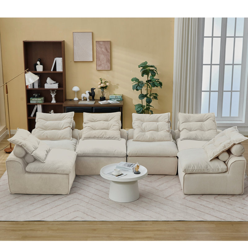 Velours côtelé beige modulaire 6, conception avec accoudoirs, rembourrage en mousse, coussins pour le cou, le cou et les lombaires