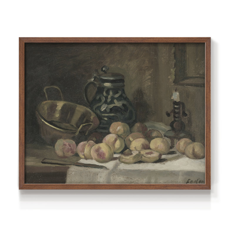 Motif floral rétro - Lxxii - reproduction encadrée, H 22 po x l 28 po, Noyer