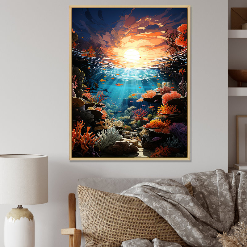 Aquariums corail lever de soleil - nautiques et plage, impressions sur toile_106434, Cadre naturel flottant