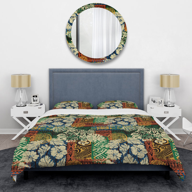 Ensemble de housse de couette à motif crème Tribal Patchwork, Housse de couette pour très grand lit et 2 très