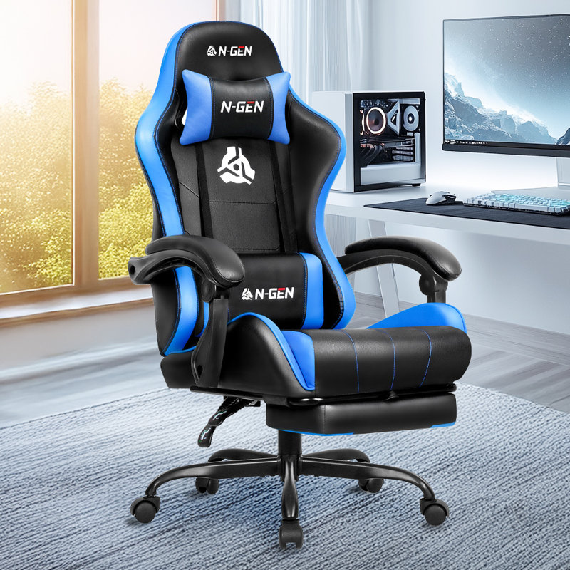 N-GEN Adjustable Reclining Ergonomic Faux Leather Swiveling PC & Racing Gaming Chair, Blue