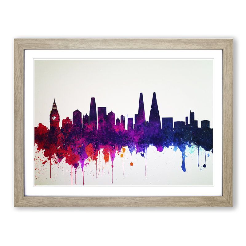 Colourful London Skyline Vol.4 Abstract - Painting, 34cm H x 46cm W x 2cm D, Oak Framed