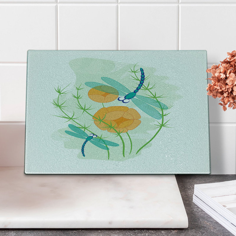 Ambesonne Dragonfly Tempered Glass Cutting Board Colourful Nature Bugs Multicolor