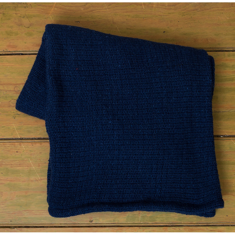 Crochet Fringe Throw Blanket, Navy