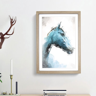 Steel Blue Horse in Abstract - Picture Frame Painting Print on MDF