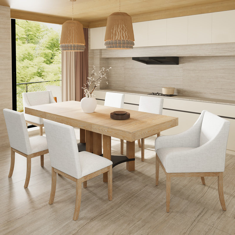 7 - Piece Extendable Dining Table Set, Natural, Light Gray