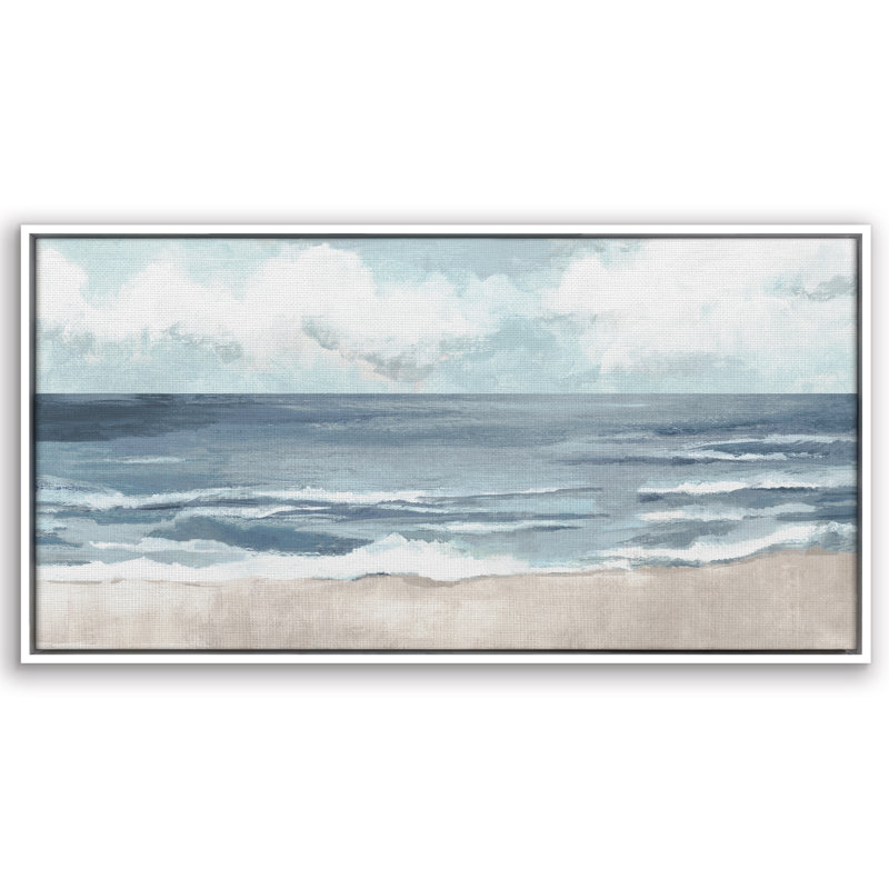 Art mural sur toile 15 x 30 avec sable beige, océan bleu et ciel blanc - art mural plage côtière, 15 po x 30 po