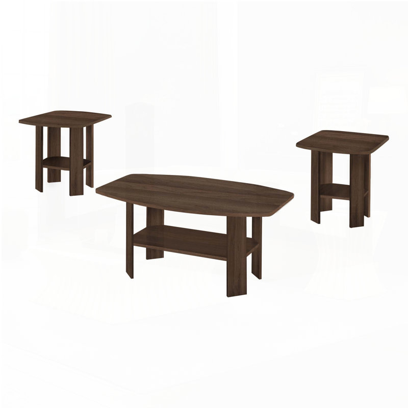 Ensemble de 3 tables basses et tables de bout avec tablettes, Brun