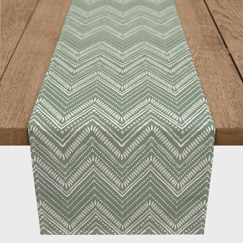 Clarra Rectangle Chevron Polyester Table Runner, 90" x 16", Green