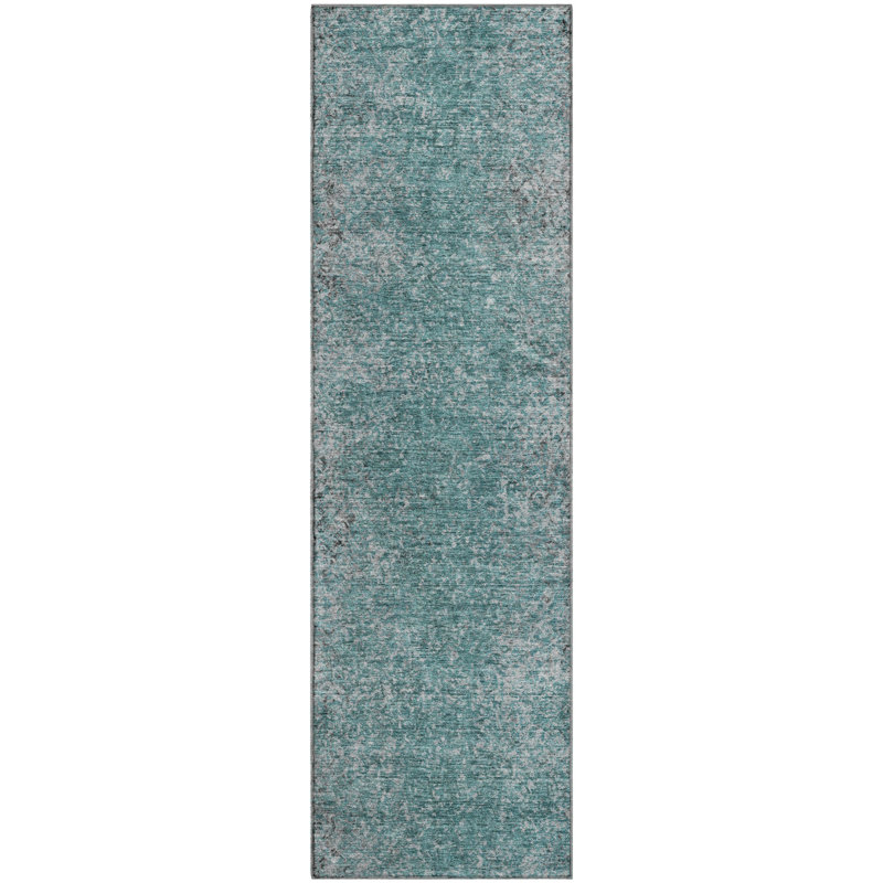 Premium Machine Washable Prisco Teal Rug, Runner 2'3" x 7'6"