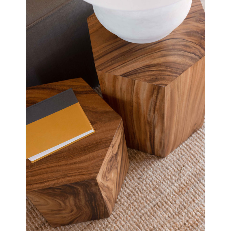 Honey Comb Solid Wood Block End Table, 24" H x 20.5" W x 18" D