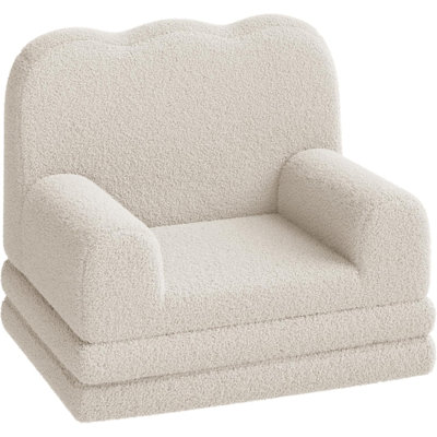 Couch, 2-in-1 Comfy Toddler Couch Fold Out, Convertible Sofa to Lounger Foam Chair with Soft Sherpa by Mercer41