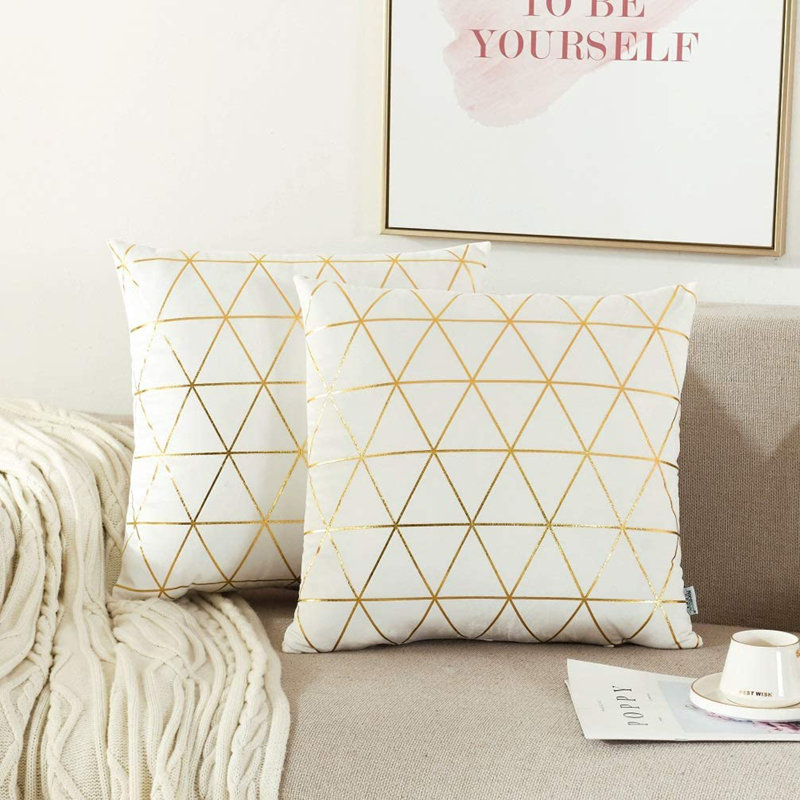 Housse de coussin Bryun, 18 po x 18 po, Blanc géométrique