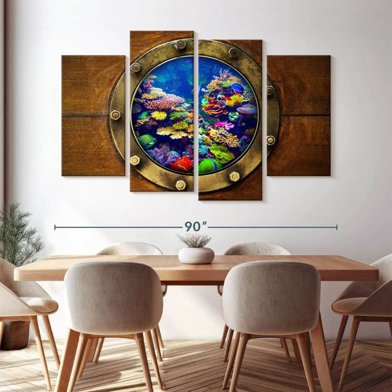 Impression sur toile sous-marine avec hublot sous-marin, H 84 po x l 54 po x P 1,25 po