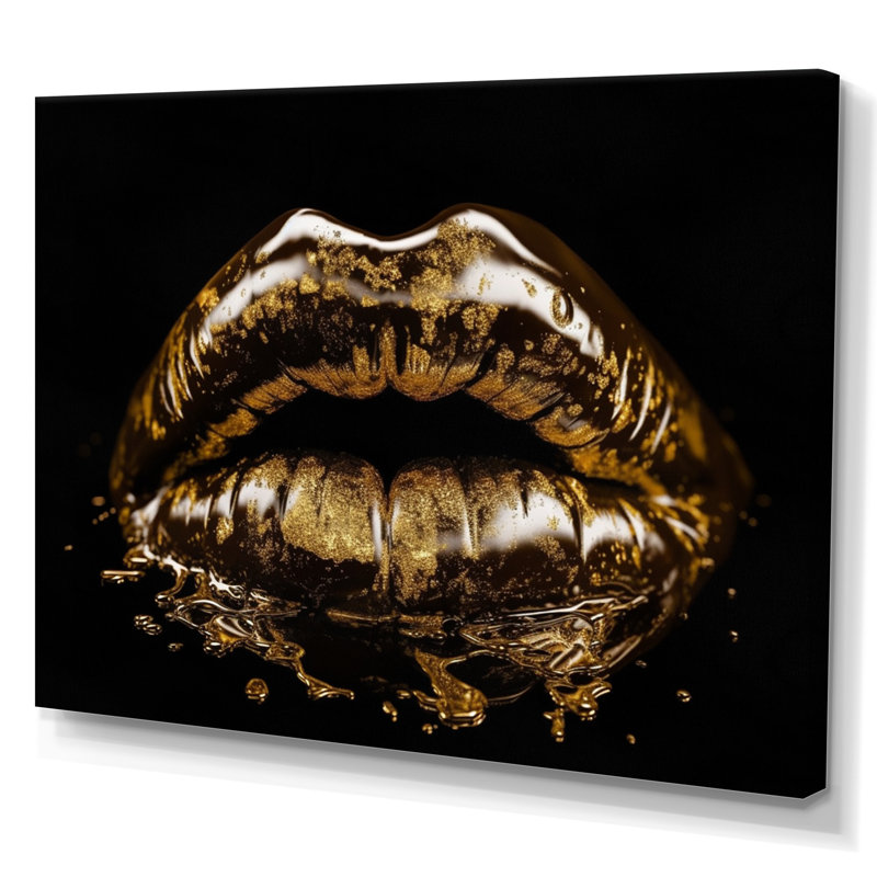 «Gold Metallic Lips», reproduction sur toile encadrée, H 24 po x l 32 po x P 1 po, Toile tendue