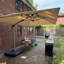Parasol d'extérieur carré en porte-à-faux double 12 pi avec base et housse de parasol, beige-1894668916