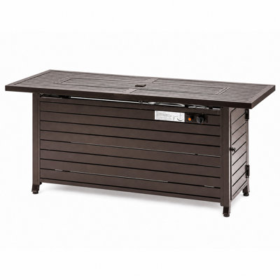57" 50000 BTU Rectangular Propane Fire Pit Table, Steel Outdoor Patio Fire Table with Lid, Fire Glass & Waterproof Cover