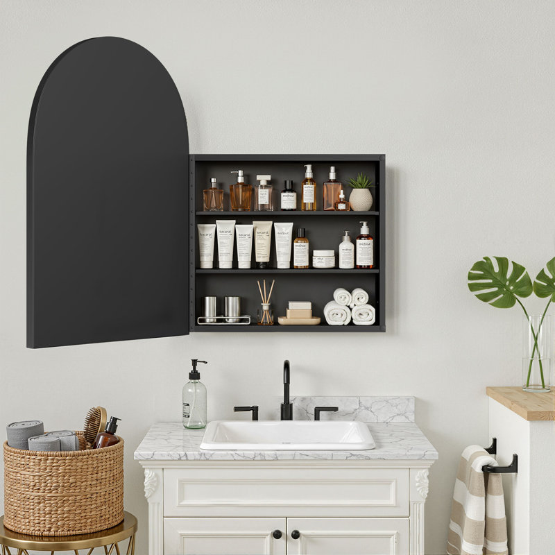 Hogsett Surface-mounted/Recessed Arch Bathroom Medicine Cabinet with Mirror with Adjustable Shelf, Black