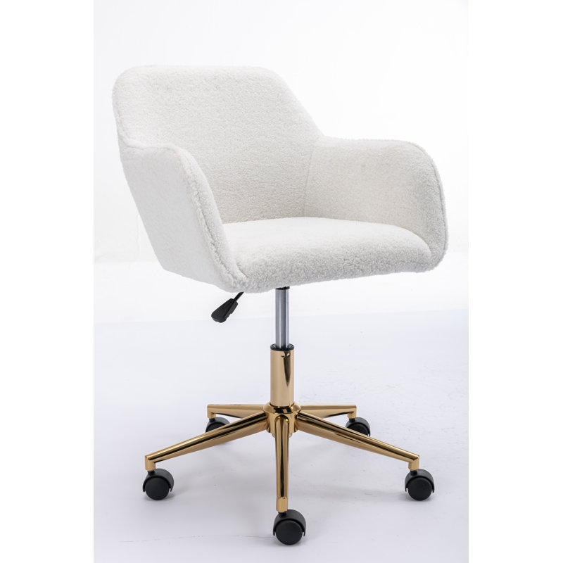 Bollay Fabric Upholstered Swivel Office Chair, White, Teddy