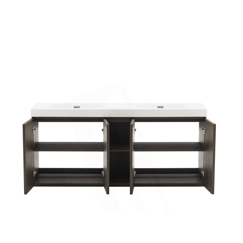 Meuble-lavabo autoportant avec rangement 72 po, Smoked Oak, 71", 8" Widespread