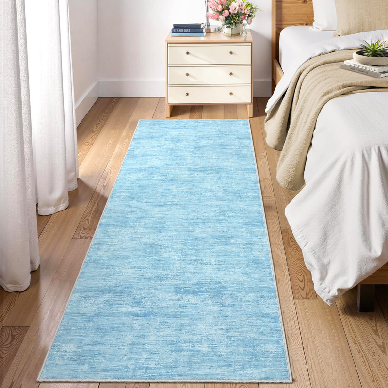 Washable Solid Color Textured Thin Indoor Rug, Low Pile Area Rug with Soft Surface, Non Slip Backing, Easy Clean Design for Living Room, Bedroom, Dorm, Home Office