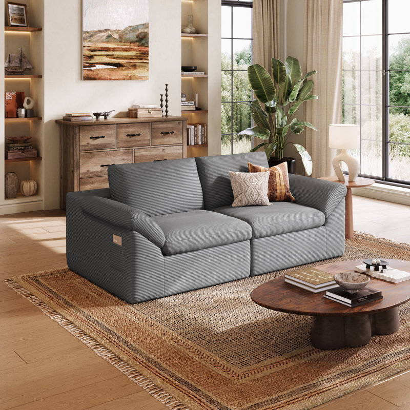Mariyan 79'' Upholstery Boneless Sofa , Moss Gray Corduroy