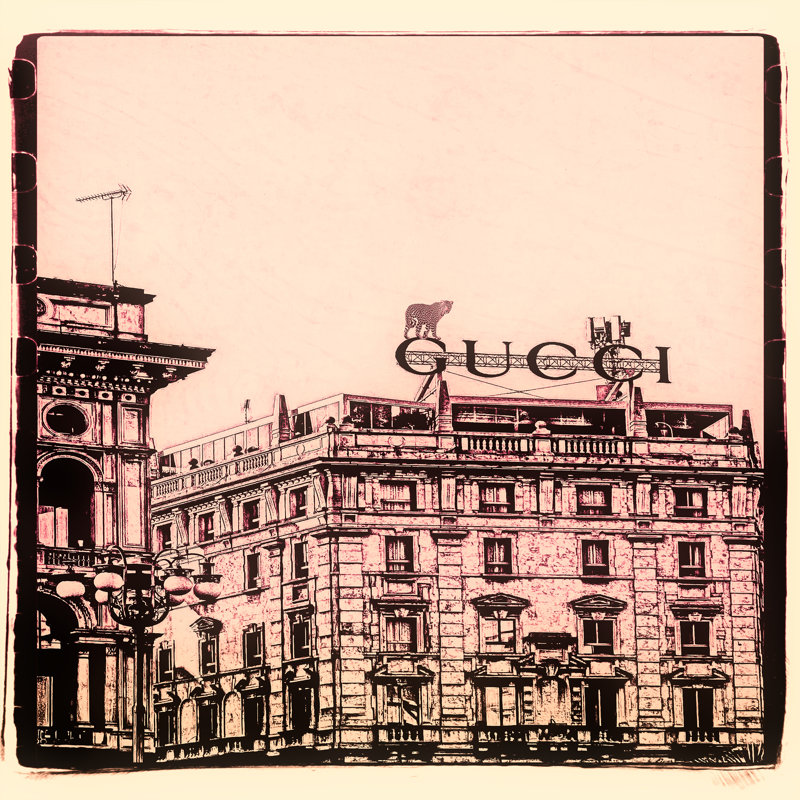 Gucci Building with Leopard in Inks 24x24