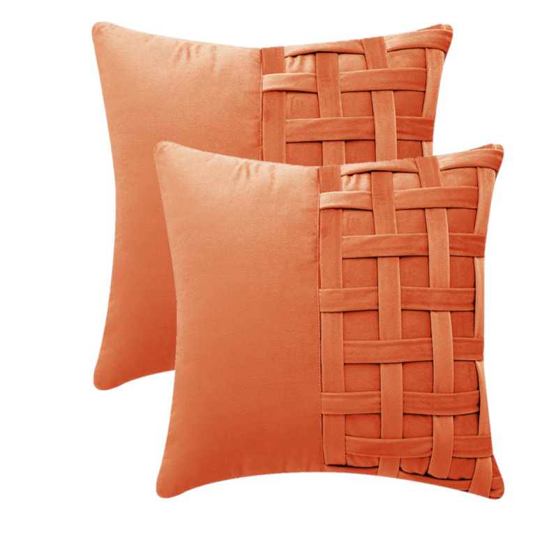 Housse de coussin en velours géométrique 18 po, Garnissage en polyester, Orange